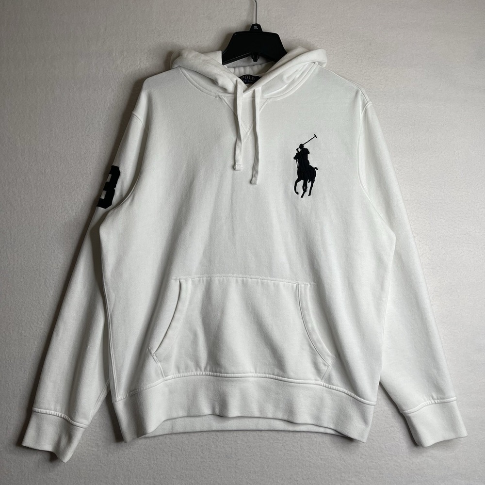 Polo Ralph Lauren Black Big Pony #3 Hoodie Size L White Soft Casual Preppy